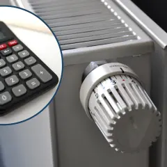 Kalkulator obok termostatu grzejnikowego. Obliczanie, ile żeberko aluminiowe na ile m2 jest potrzebne do ogrzania pomieszczenia.