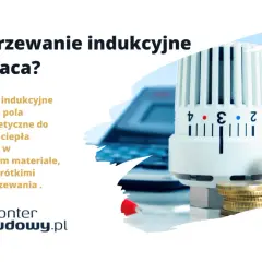 Czy ogrzewanie indukcyjne się opłaca? Grafika przedstawia termostat, stosy monet i tekst o efektywności ogrzewania indukcyjnego.