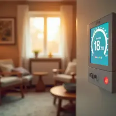 Termostat pokazuje 18 stopni. Idealna jaka temperatura na grzejniki, by cieszyć się komfortem w przytulnym salonie.